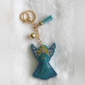 Angel Blue and Gold Rhinestone Keychain Bag Charm